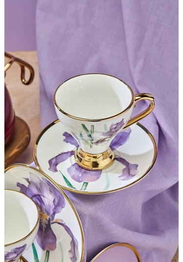 Cooker 6 Lı Lüks Yaldız Porselen Kahve Fincan Takımı Ckr3519 Mor