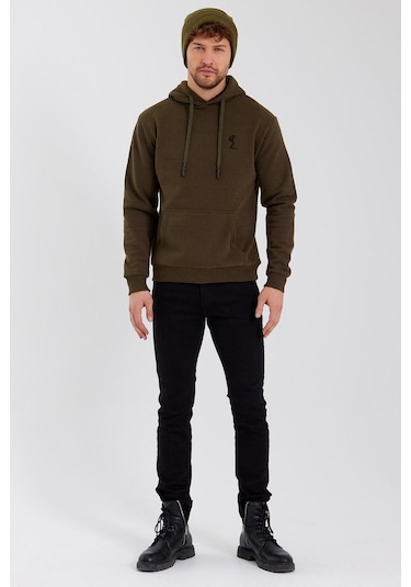 Polostate Erkek İskelet Nakışlı 3 İplik Sweatshirt Haki