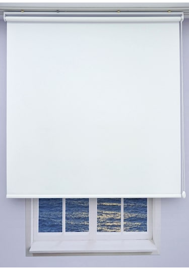 Esdeh Düz Stor Perde - Kalın Mat Stor Güneşlik Kumaş Keten - Alüminyum Kasa Ve Boru - Eteği Dilimsiz/Düz Beyaz