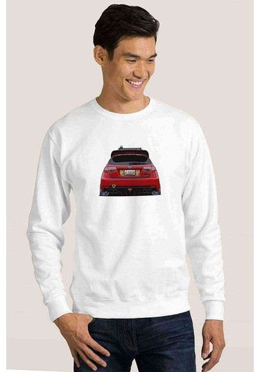 Modifiyelı Subaru Baskılı Beyaz Erkek Örme Sweatshirt