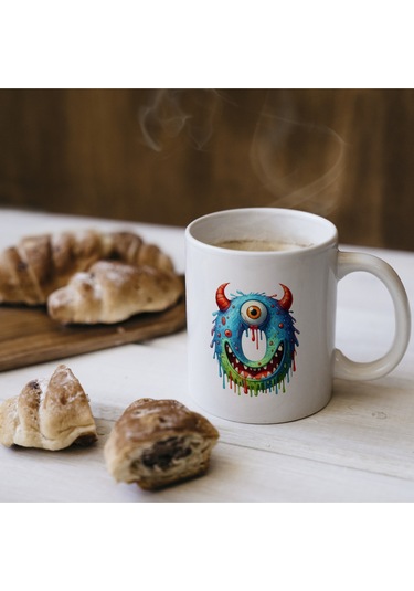 O Harfi Bardak, Sevimli Canavarlar Harflı Bardak Hediyesi Porselen Beyaz