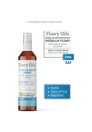 Flowy Oils Uyku ve Yastık Spreyi Okaliptus, Nane, Biberiye 50 ML