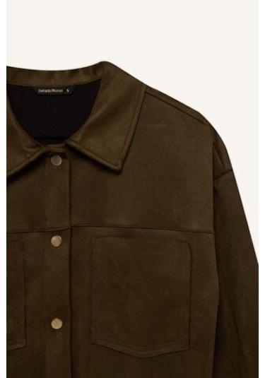 DeFacto Crop Çıtçıtlı Cepli Süet Gömlek Ceket B2983AX24WNKH447 Haki