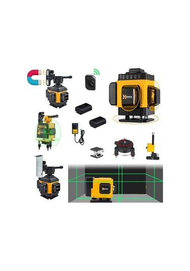 Wacker Pro Germany 12 Köşe Artı Lazer Terazi 360 Derece Mıknatıslı Kumandalı Yeşil Çizgi 40 Mt Menzil