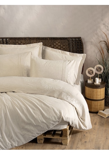 Cotton Box Cotton Keten Çift Kişilik Nevresim Takımı Forbes Bej