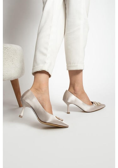 Paris Shoes Paris Bej Saten Topuklu Ayakkabı A741-bej Bej