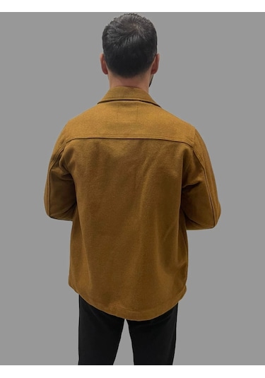 Erkek Cep Detaylı Kışlık Taba Kaşe Gömlek Taba