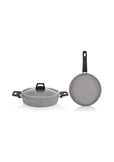 Schafer Eternal Basık Tencere 26Cm+Tava 26Cm-2 Li Set-Gri