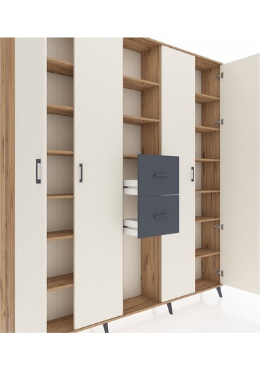 Arges Dolap 15 Raflı 2 Çekmeceli 4 Kapaklı 220x30x243 Çam-aytaşı/antrasit Aytası/antrasıt