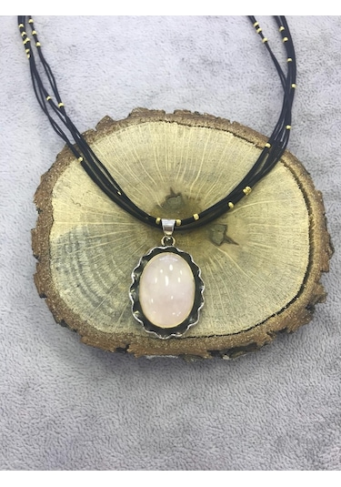 Pembe Kuvars Taşlı Gümüş Kolye 925 Ayar Taş (372676735)