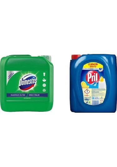 Pril Limon Kokulu Elde Sıvı Bulaşık Deterjanı 4 KG + Domestos Çamaşır Suyu 3240 ML
