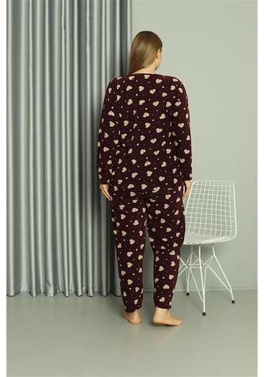 Akbeniz Welsoft Polar Kadın Büyük Beden Pijama Takımı 808041 - 4xl Bordo