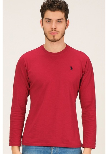 T8588 Dewberry Bisiklet Yaka Uzun Kol T-shırt-bordo Bordo