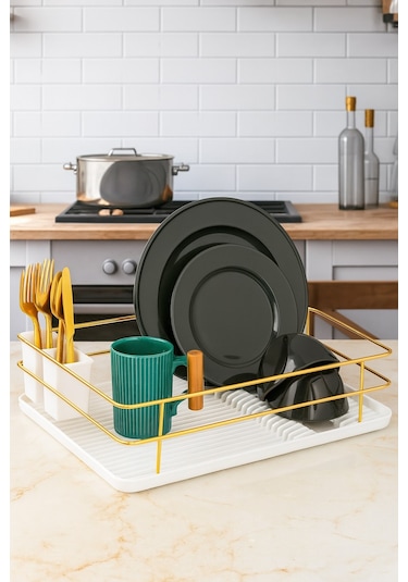 Beyaz Bulaşıklık Kurutma Sepeti Tek Katlı Tabaklık & Çatal Kaşıklık Düzenleyici Beyaz