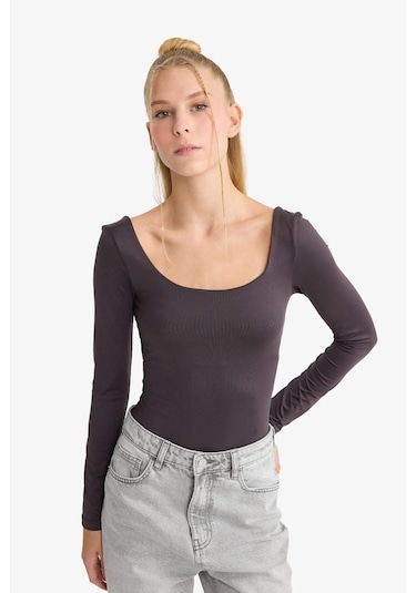 Defacto Coool U Yaka Uzun Kollu Çıtçıtlı Bodysuit F8042ax25aubn549 Kahve