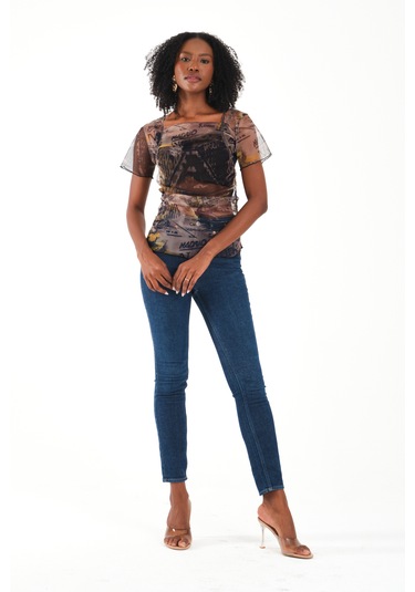 Kare Yaka Tül Bluz Yeşil