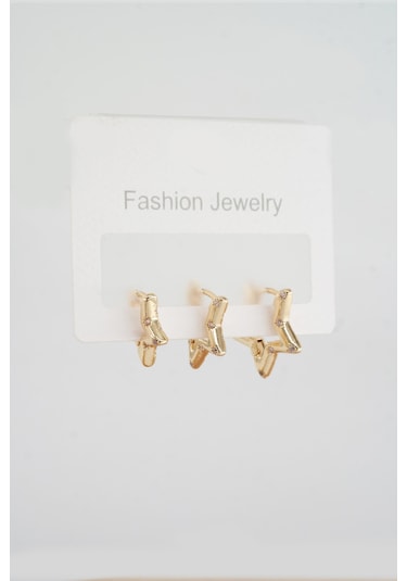 By Zeyna Aksesuar Kadın Vip Seri Zirkon Taşlı Yıldız Helix Model 3 Boy Küpe 1.3cm 1.6 Cm Ve 2 Cm Zrk00584-5044 Altın