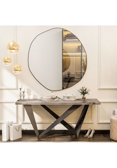 Arya 70 Cm Ayna Asimetrik Ayna, Dekoratif Ayna, Duvar Aynası Banyo Aynası Holl Aynası 70 X 70 Siyah