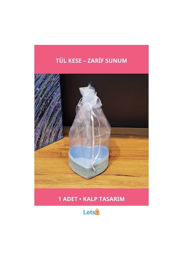 Mavi Kalp Tasarımlı Şık Tül Kese 16 Cm