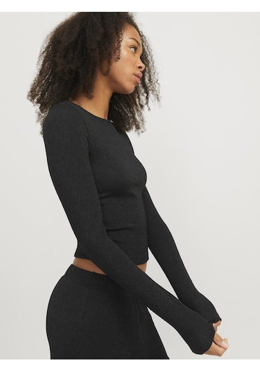 Jack & Jones Kadın Simli Kumaş Crop Top - Sigga Black