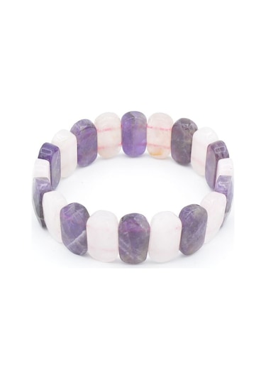 Murty99 Oval Hakiki Pembe Kuvars Ametist Taşı Bileklik Mor