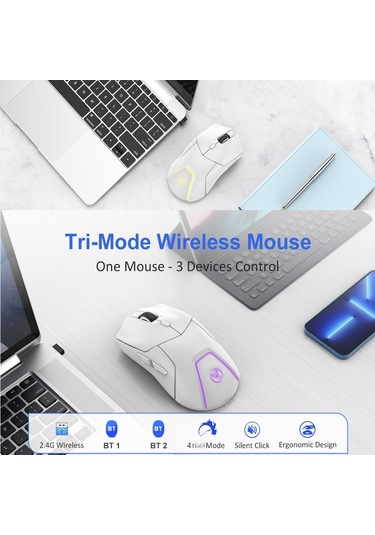 Mufunye Hxsj T40 Kablosuz Oyun Faresi: 4000dpı, Rgb Aydınlatma, Uzun Pil Ömrü, 3 Modlu Bt5.1 Ve 2.4g Bağlantı 001