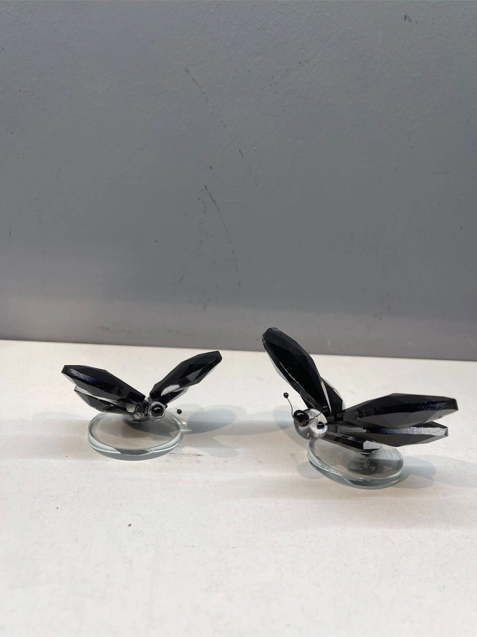 Dekoratif Kristal Cam Ikili Kelebek Biblo Siyah .