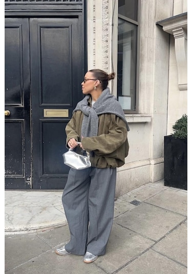 Prifaldi Süet Görünümlü Bomber Ceket Haki