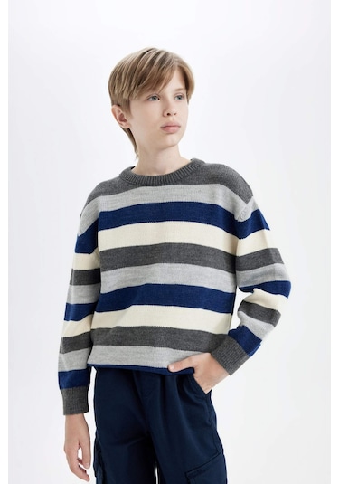 DeFacto Erkek Çocuk Renk Bloklu Bisiklet Yaka Triko Kazak C8114A824WNNV168