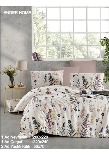 Flower Desen Baskılı Çift Kişilik Nevresim Seti 200x220 Ranforce Çok Renkli