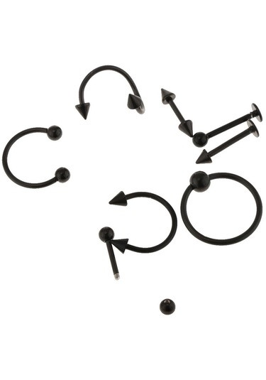 Suntek 16 Adet 16g Kavisli Halter Spike Burun Göbek Kaş Siyah Siyah