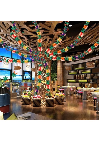 Neevoyu Hawaii Parti Kağıt Çekçek Çiçekleri - 2 Adet Paket, 3m Uzunluk, 19cm Genişlik, 2cm Kalınlık