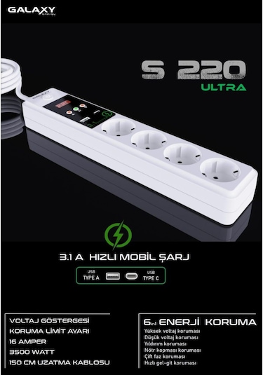 Galaxy S220 Ultra 4lü Akım Korumalı Usb+type C G.rpiz 1.5mt 1.5 M