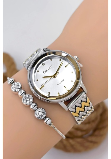 Ferrucci Çelik Kordon & Şık Tasarım, Kadın Kol Saati, 3atm Suya Dayanıklı Gold-gümüş Sdfer154 Gümüş - Gold
