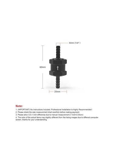 Fastbuy 6mm Araba Alüminyum Yakıt Benzinli Tek Yönlü Geri Dönüşsüz Çek Valf, Petrol Tipi