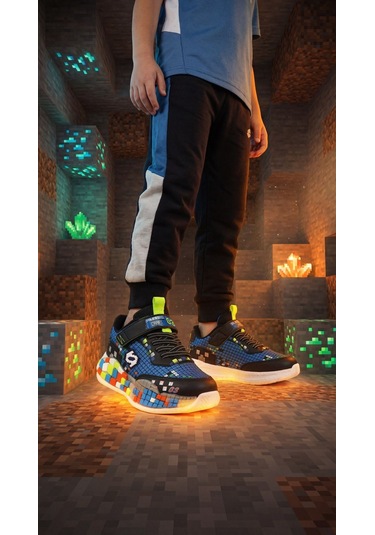 Nstil Günlük Unisex Çocuk Spor Ayakkabı Sneaker Cırtlı Rahat Hafif Konforlu Dayanıklı 02-03 Siyah - Saks