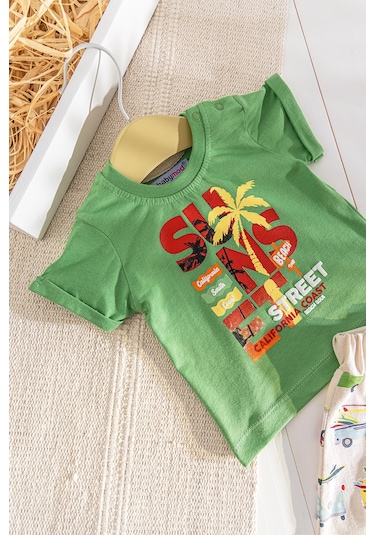 Palmiye Desenli Yazlık Şortlu Erkek Bebek Takım 001