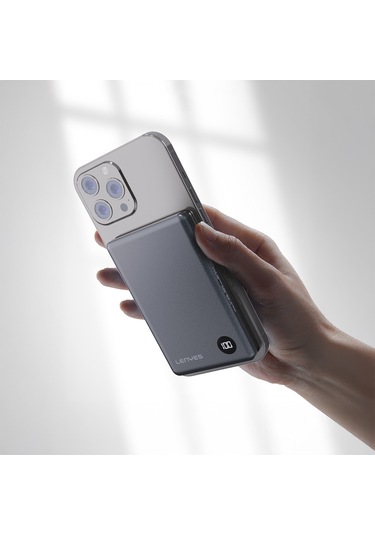 Lenyes Pw037d Ultra İnce Dijital Led Ekranlı Wireless Kablosuz Powerbank 5000mah Gri