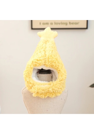 Elmpaly Küçük Köpekler İçin Çift Katlı Polar Astarlı Sarı Kış Şapkası
