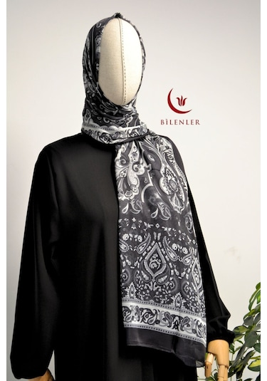 Etnik Desenli Pamuklu Şal 70x190 Cm Siyah