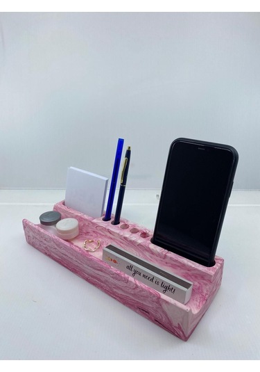 Mermer Desenli Beton Ev Ofis Masa Düzenleyici Kalemlik Organizer Pembe Pempe