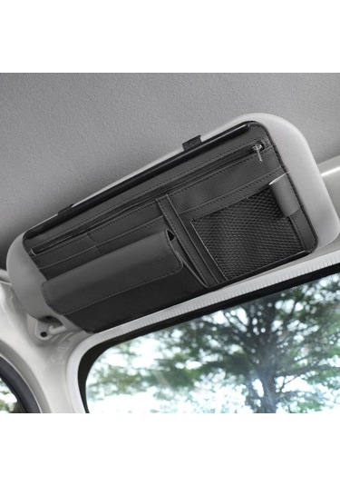 Bej Araba Organizatör Güneşlik Depolama Araba Güneşlik Klip Deri Saklama Kutusu Kalem Kart Bilet Güneş Gözlüğü Klip Çanta Araba Aksesuarları