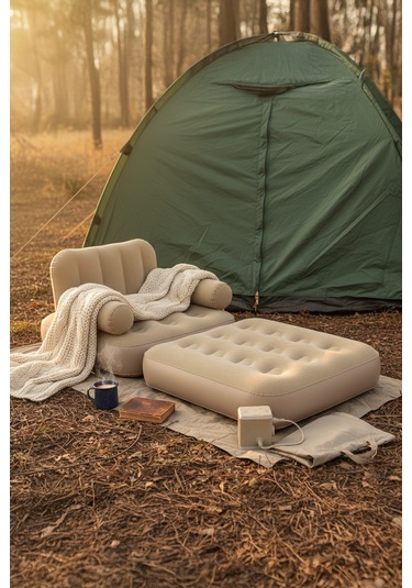 Kendi Kendine Şişen Otomatik Tek Kişilik Şişme Koltuk Bej