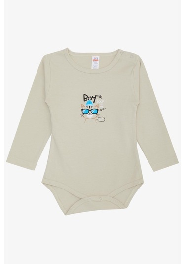 Breeze Erkek Bebek Çıtçıtlı Zıbın Body Gözlüklü Kedicik Baskılı 9 Ay-3 Yaş, Taş-taş Taş