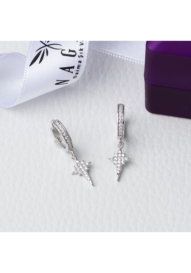 Nagiss Kuzey Kutup Yıldızı Model 925 Ayar Gümüş Kadın Küpe Gümüş