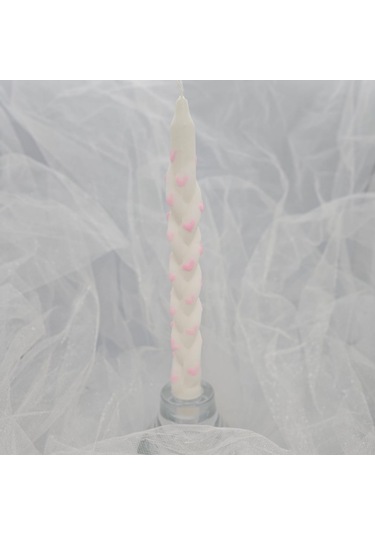 Şamdan Mum-2 Li Set Pembe Kalpli