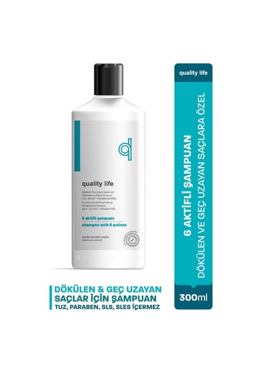 Quality Life Ql 6 Aktifli Dökülen & Geç Uzayan Saçlar İçin Şampuan 300 ML