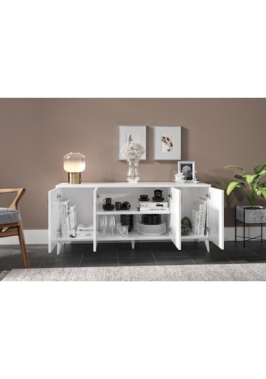 Kznhome 4 Kapaklı Çok Amaçlı Konsol - Beyaz Tamamı 1. Kalite Mdf