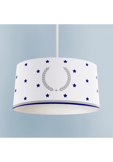 Mekta Home Bebek Ve Çocuk Odası Başak Ve Yıldız Desenli Mavi Gri Çerçeveli Avize Renkli