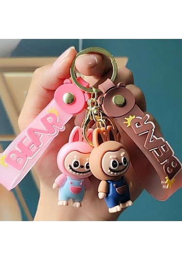 Novahub 2 Adet Küçük Arka Kayış Pantolon Labubu Koyun Çanta Anahtarlığı Kolye Kör Kutu Red, Çinko Alaşım, Açık Sarı Altın Renk, Moda Dekorasyon